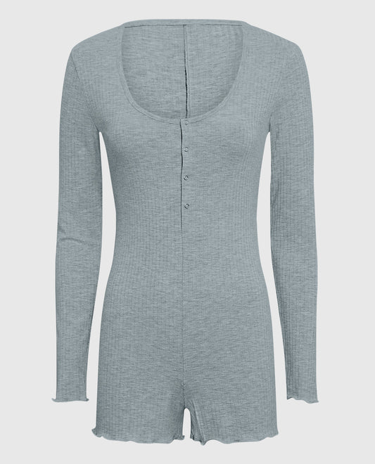 Long Sleeve Ribbed Onesie in Cool Gray