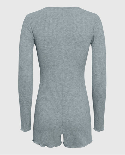 Long Sleeve Ribbed Onesie in Cool Gray