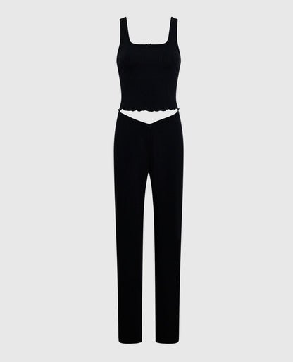 Ribbed Pajama Pant with V-Waist in Smoulder Black