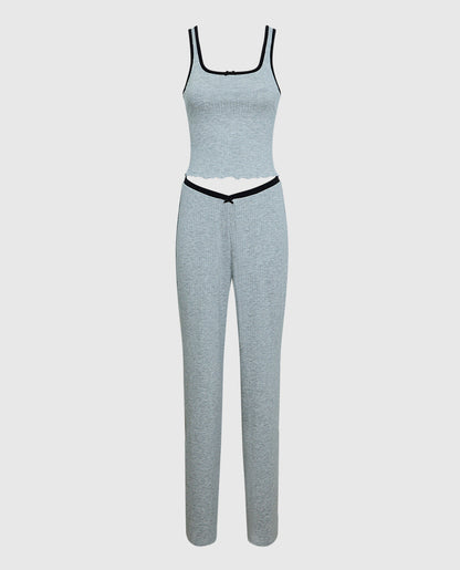 Ribbed Pajama Pant with V-Waist in Cool Gray