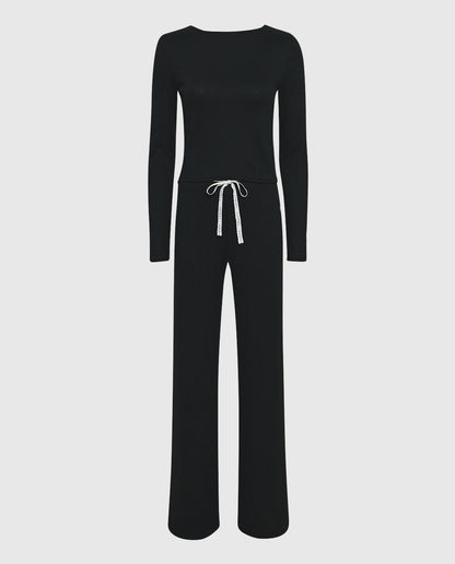 Pajama Pant with Logo Drawstring in Smoulder Black