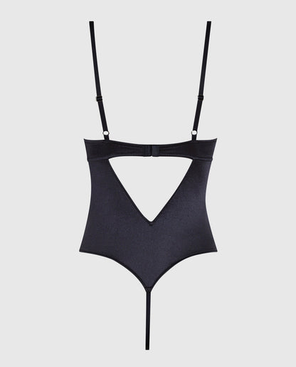 Satin Push Up Bodysuit in Smoulder Black