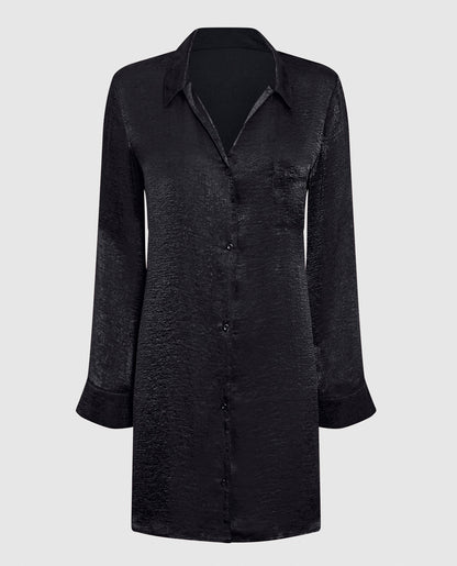 Satin Sleepshirt in Smoulder Black