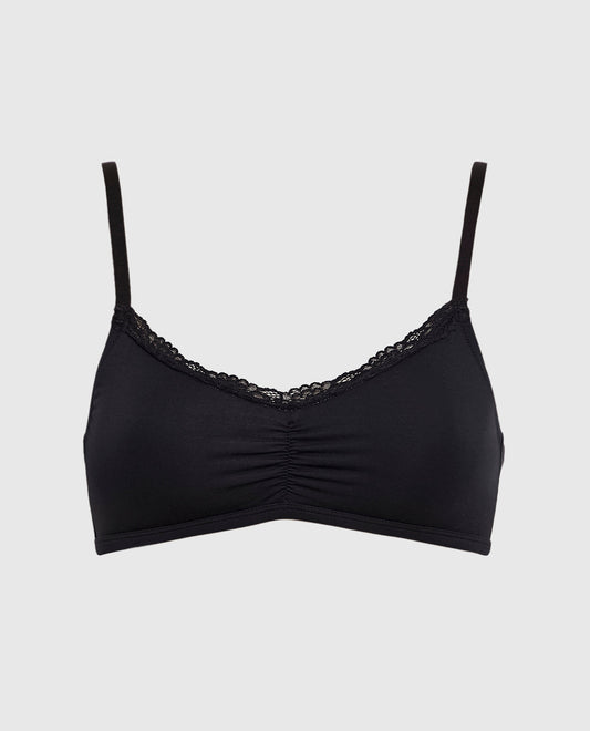 Unlined Bralette with Lace Trim in Black