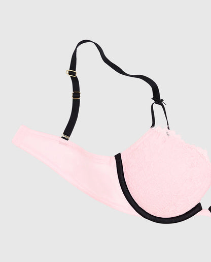 Allover Lace Push Up Bra in Pink-A-Boo