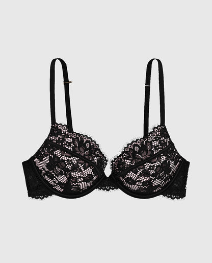 Up 2 Cup Lace Bra in Black and Pink