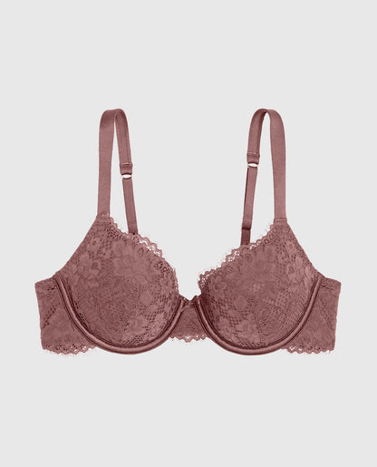 Lightly Lined Lace Full Coverage Bra in Dusty Cedar