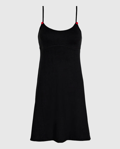 Sleep Dress with Rosette in Black