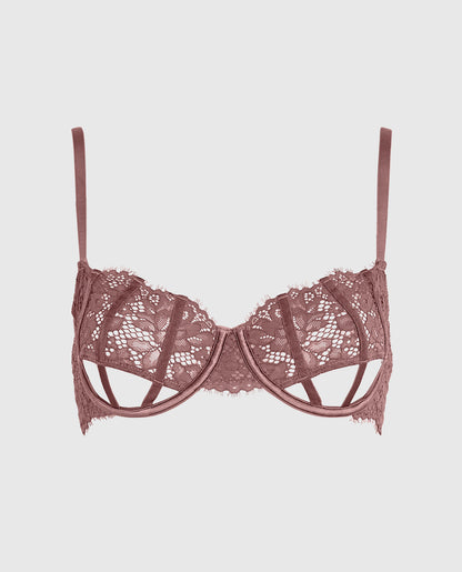 Unlined Lace Bra with Cut-Outs in Dusty Cedar