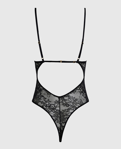 Unlined Lace Bodysuit with Cutout in Black