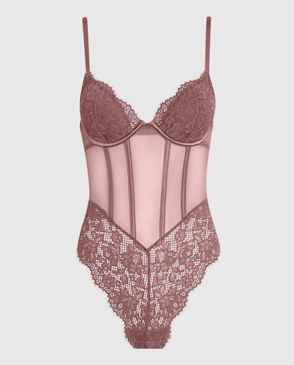 Lightly Lined Lace Bodysuit in Dusty Cedar