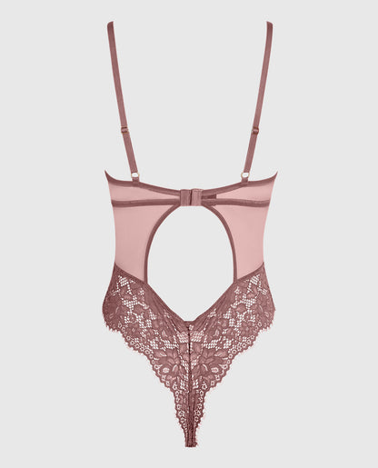 Lightly Lined Lace Bodysuit in Dusty Cedar
