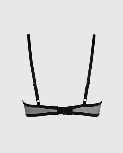 Unlined Mesh Bra with Picot Trim in Black