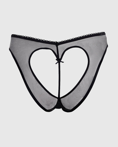 Mesh Bumless and Crotchless Cheeky Panty in Black