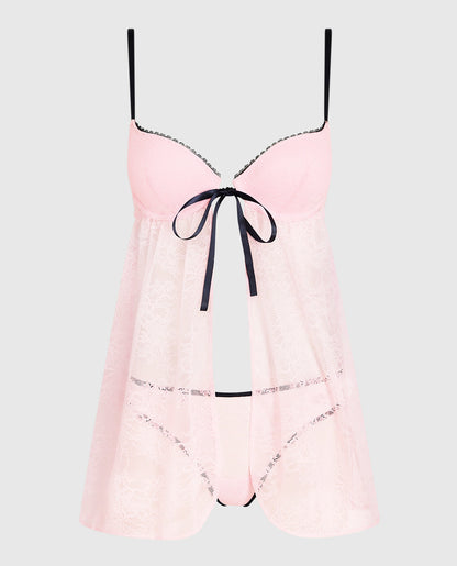 Push Up Lace Babydoll in Pink-A-Boo