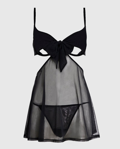 Mesh Untie Me Babydoll in Black