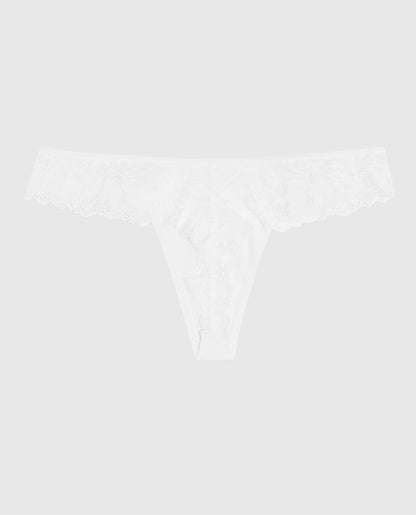 High Leg Lace Thong in Ivory