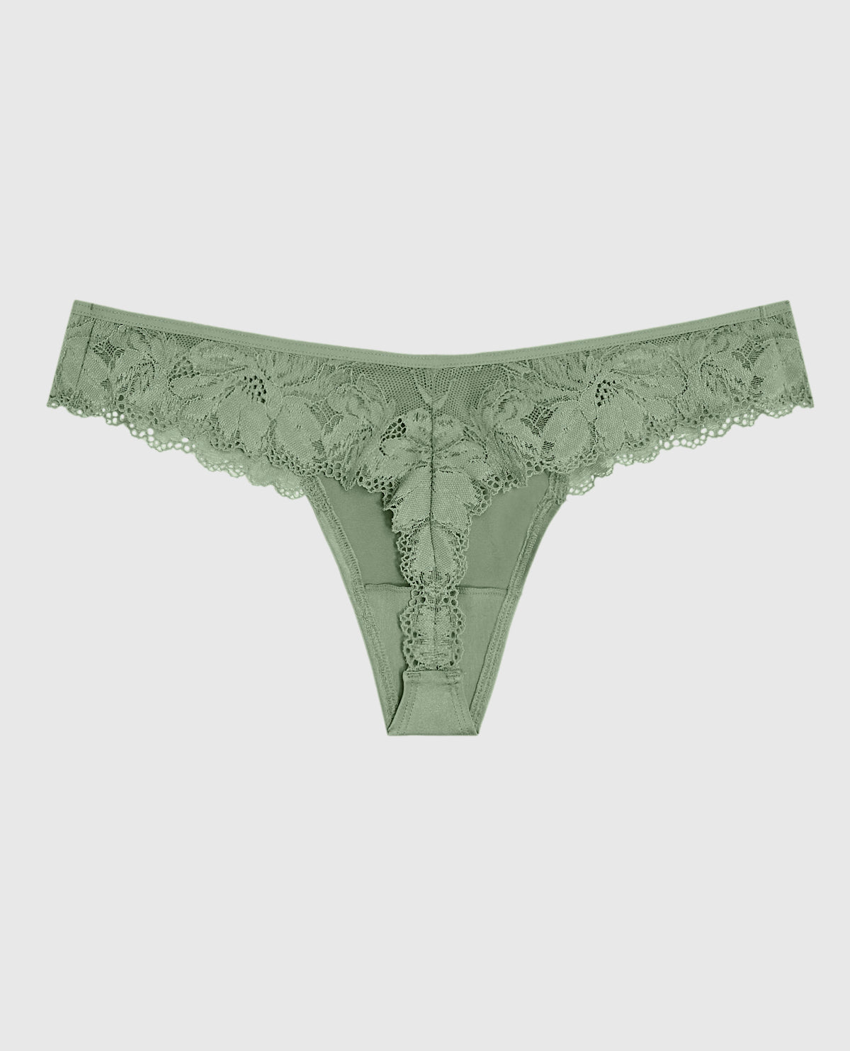 High Leg Lace Thong in Soft Sage