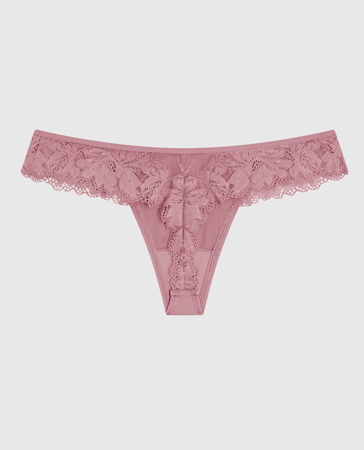High Leg Lace Thong in Sheer Mauve