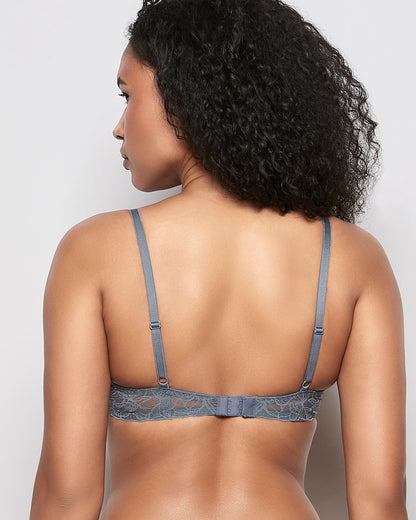 Unlined Lace Demi Bra in Stormy Weather