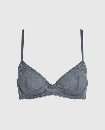 Unlined Lace Demi Bra in Stormy Weather