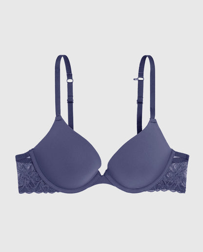 Push Up Bra with Lace Wing in Dusk Blue