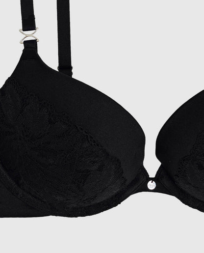 Lace Cup Push Up Bra in Black