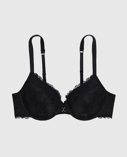 Lightly Lined Lace Full Coverage Bra in Black