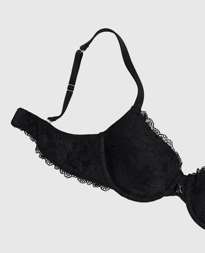 Lightly Lined Lace Full Coverage Bra in Black
