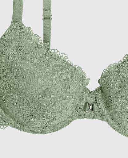 Lightly Lined Lace Full Coverage Bra in Soft Sage