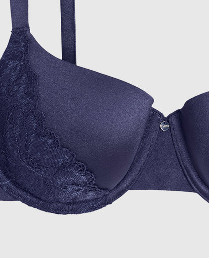 Lightly Lined Balconette Bra with Lace in Dusk Blue