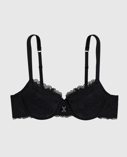 Lightly Lined Lace Balconette Bra in Black