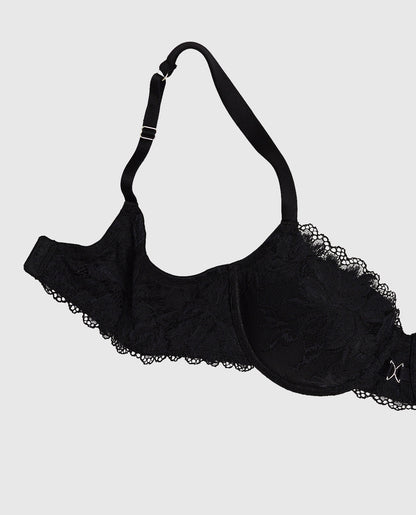 Lightly Lined Lace Balconette Bra in Black