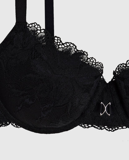 Lightly Lined Lace Balconette Bra in Black
