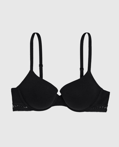 Lightly Lined Demi Bra with Lace in Black