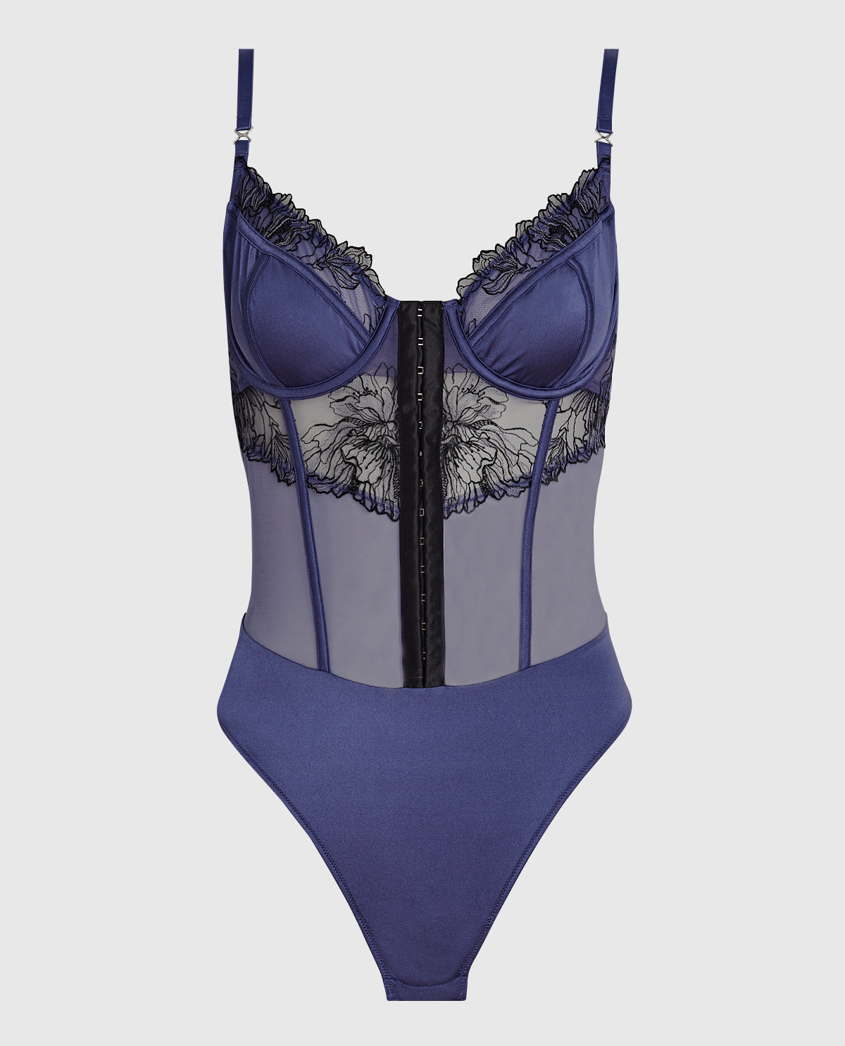 Lightly Lined Lace Bodysuit in Dusk Blue
