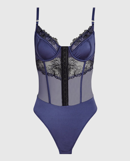 Lightly Lined Lace Bodysuit in Dusk Blue