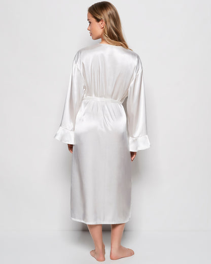Satin Mid Length Robe in Ivory