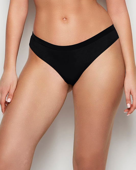 Thong Panty with Vanishing Trim in Tuxedo Black