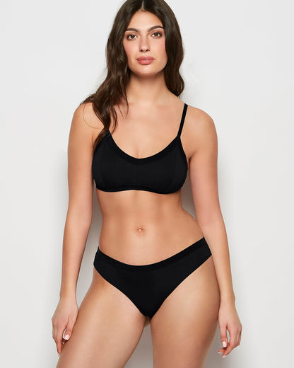 Thong Panty with Vanishing Trim in Tuxedo Black