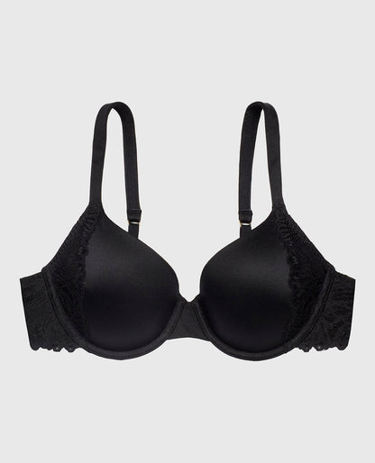 Lightly Lined Full Coverage Bra with Lace in Tuxedo Black