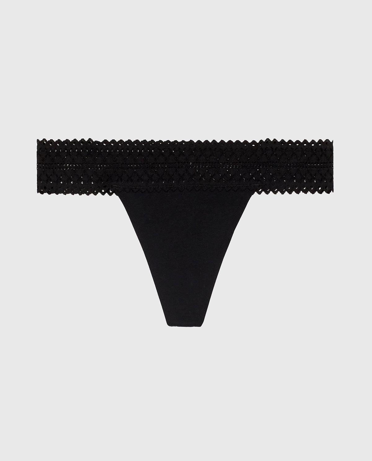 Thong Panty with Lace Trim in Tuxedo Black