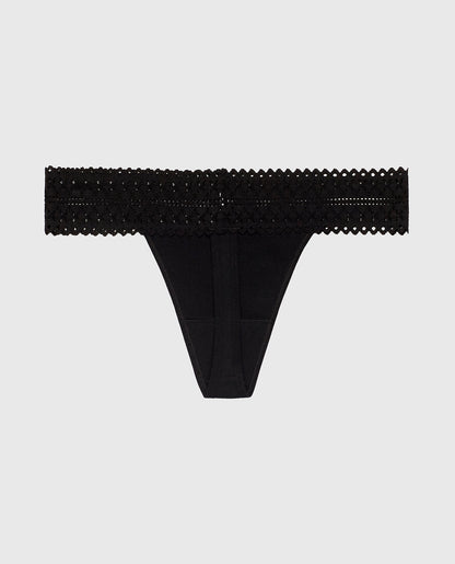 Thong Panty with Lace Trim in Tuxedo Black