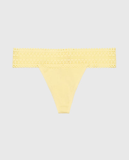 Thong Panty with Lace Trim in Mellow Yellow