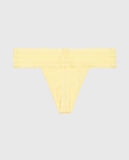 Thong Panty with Lace Trim in Mellow Yellow