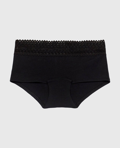 Boyshort Panty with Lace Trim in Tuxedo Black