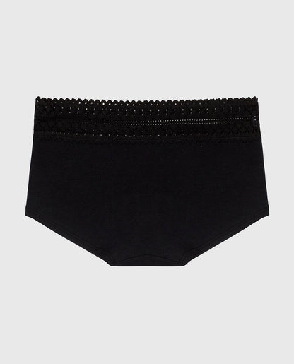 Boyshort Panty with Lace Trim in Tuxedo Black