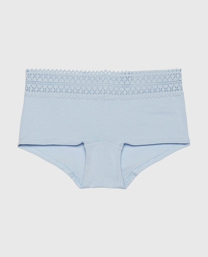 Boyshort Panty with Lace Trim in Subdued Blue