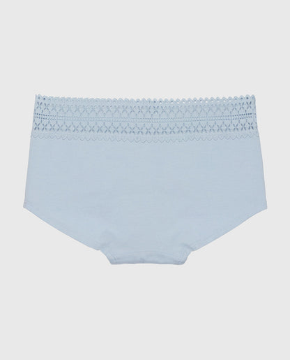 Boyshort Panty with Lace Trim in Subdued Blue