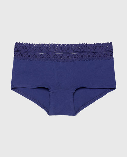 Boyshort Panty with Lace Trim in Dusk Blue